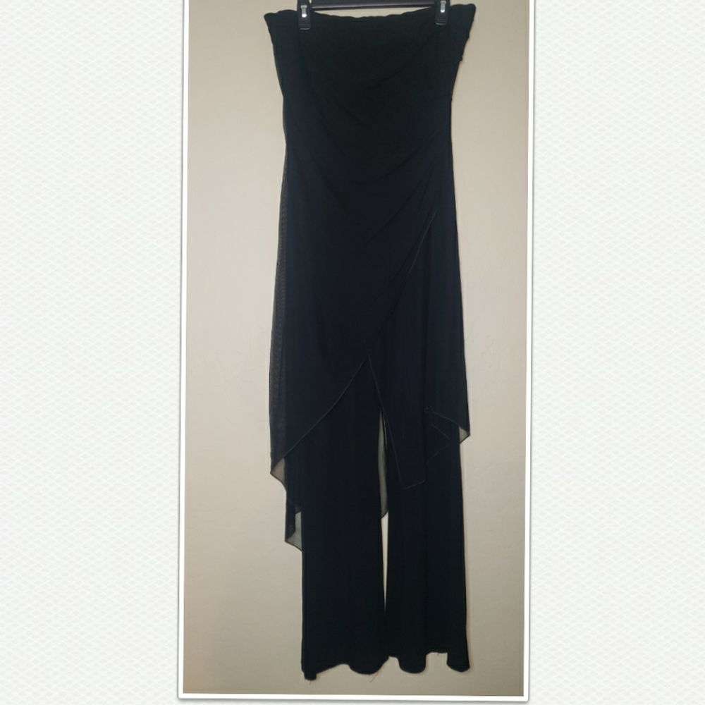 Black Strapless Sheer Pantsuit